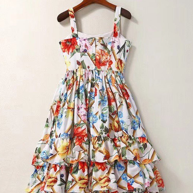 Self-cultivation Medium And Long Print Dress Girl - Decor / S