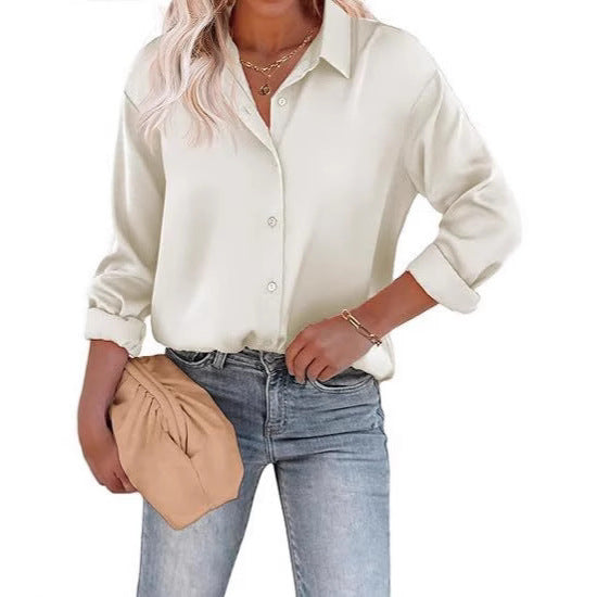 Women’s Satin Top Long Sleeve Button Shirt Autumn