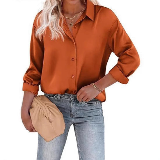 Women’s Satin Top Long Sleeve Button Shirt Autumn