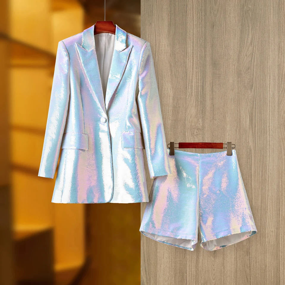 Suit Coat Shorts Fashion Suit Two-piece Suit - Silver / L