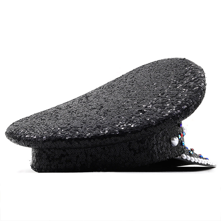 Sequin Love Gift Wide Brim Hat Performance And Show Stage Diamond Visor Cap - Full Diamond Black Hat / Adjustable