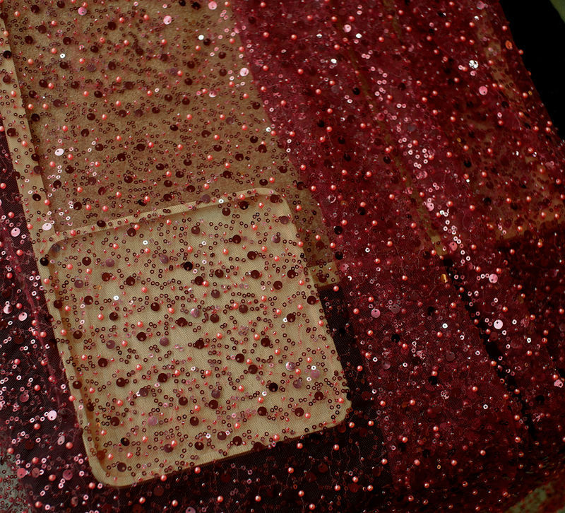 Sequined Pearl Embroidery Lace Asymmetric Single Sleeve Dress - Wine Red / Free Size