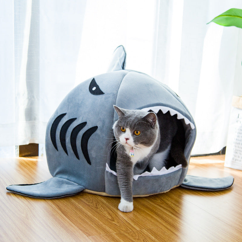 Creative Dual-Purpose Shark Pet Bed Small Dogs And Cats Warm Pet Bed - Gray / S