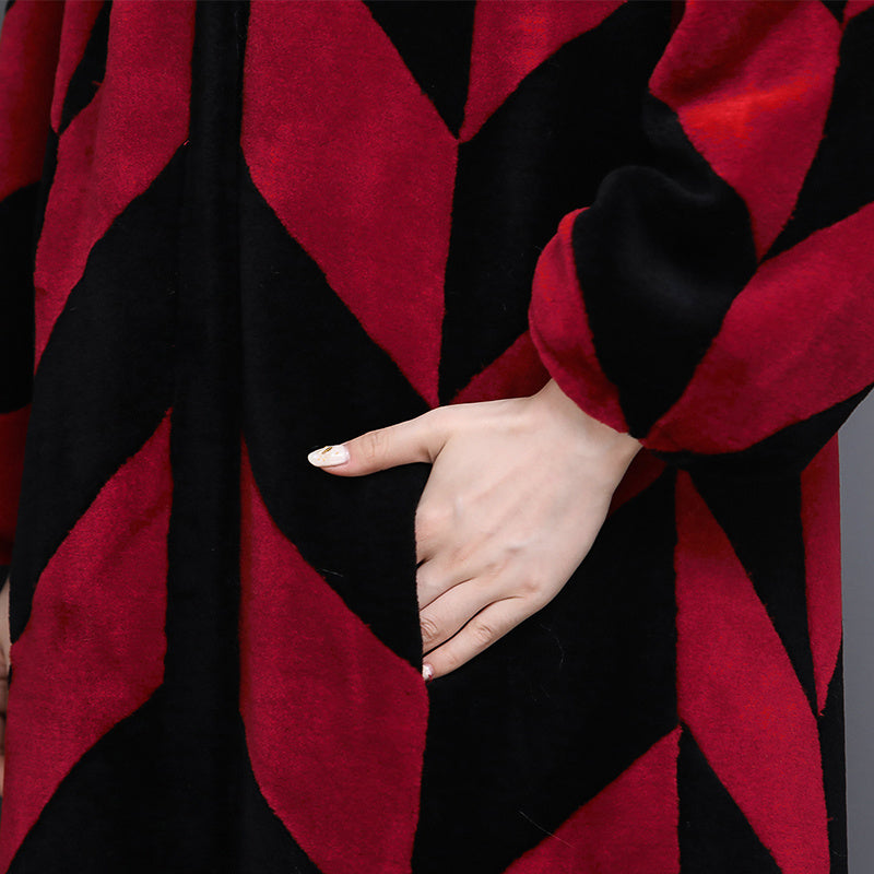Sheep Sheared Women’s Long Over-the-knee Fur Patchwork Coat