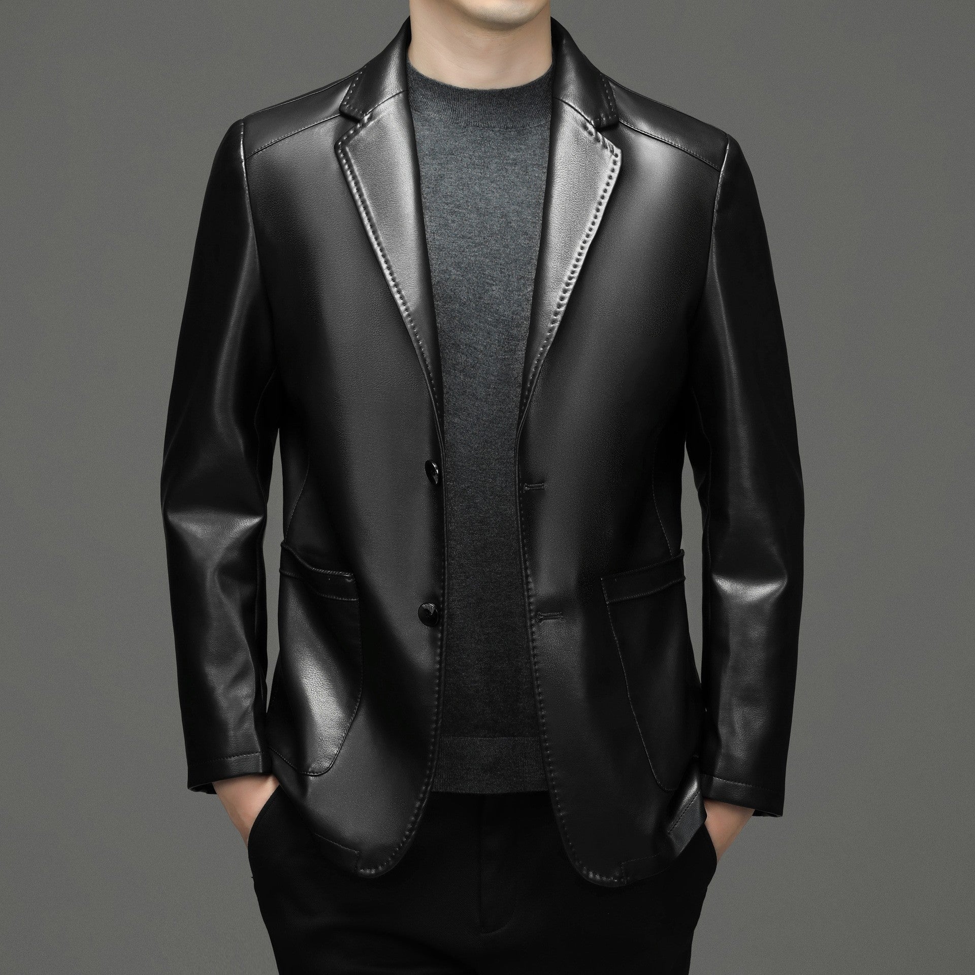 Sheepskin Suit Collar Men’s Autumn And Winter Leather Jacket - Black Single Leather / 170