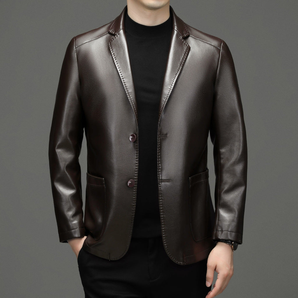 Sheepskin Suit Collar Men’s Autumn And Winter Leather Jacket - Brown Single Leather / 170