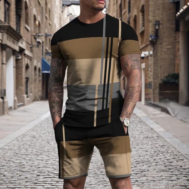 Short Sleeve Round Neck Pu Shuai Casual Multicolor Sportswear Men Suit - Black / S