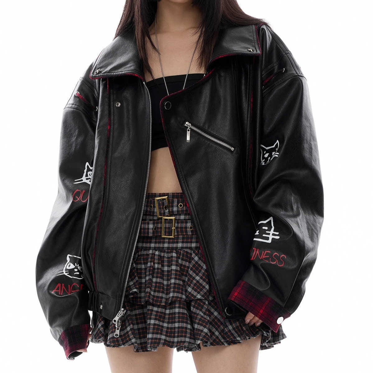 Motorcycle Reversible Jacket Pu Shuai Vibe Leather Coat - Black / S