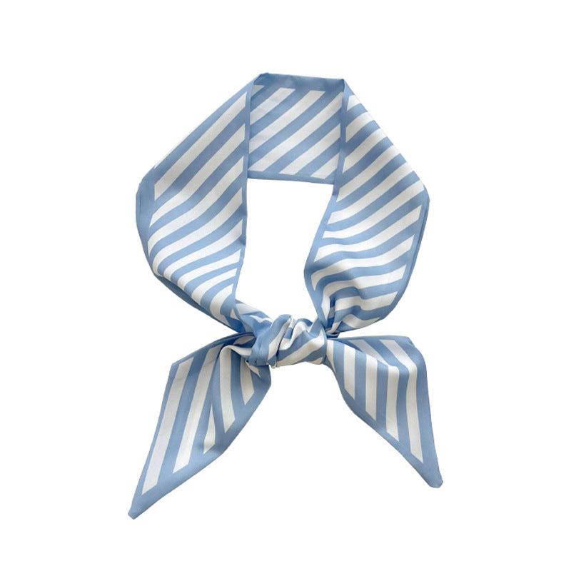 Silk Scarf Women’s Long Ribbon Fresh Decoration Hair Rope - Blue Stripes