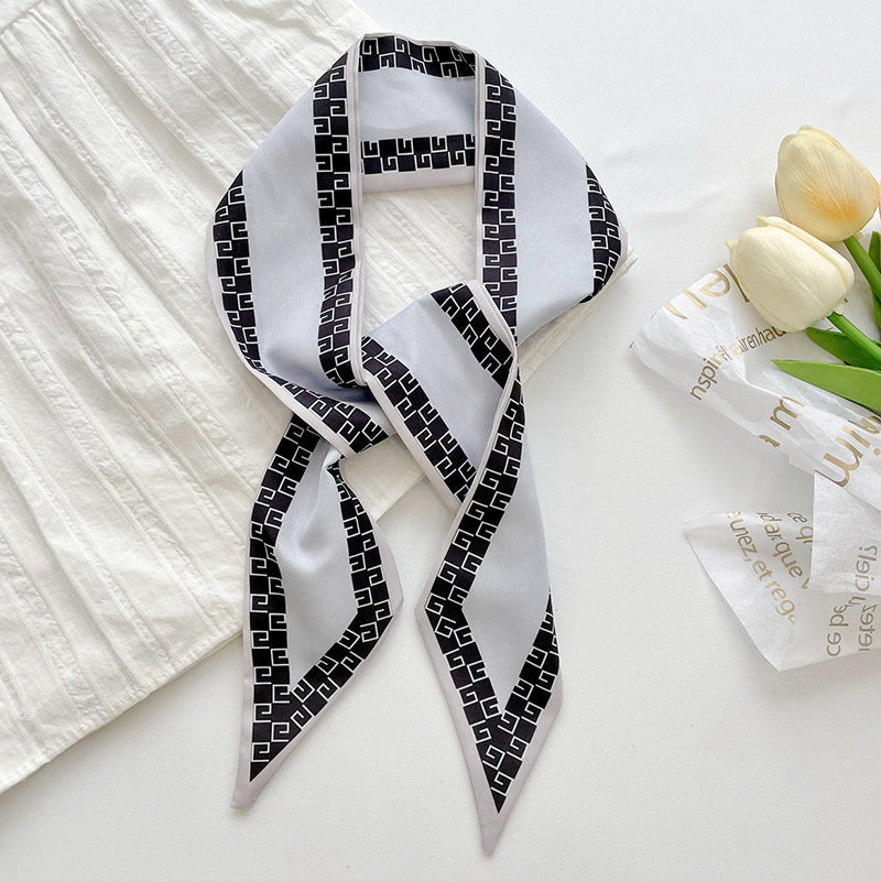 Silk Scarf Women’s Long Ribbon Fresh Decoration Hair Rope - Border G