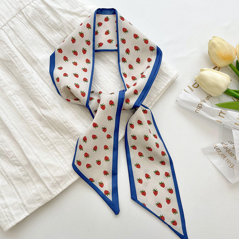 Silk Scarf Women’s Long Ribbon Fresh Decoration Hair Rope - Strawberry