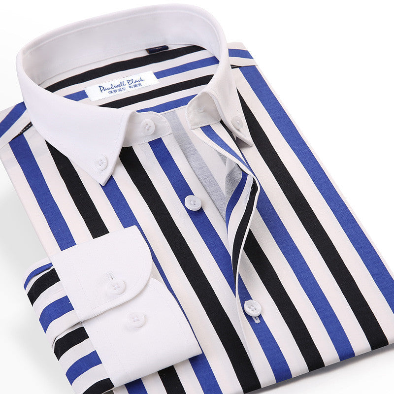 Long-sleeved Cotton Casual Collar Shirtouse Shirts - Blue and white stripes / 38