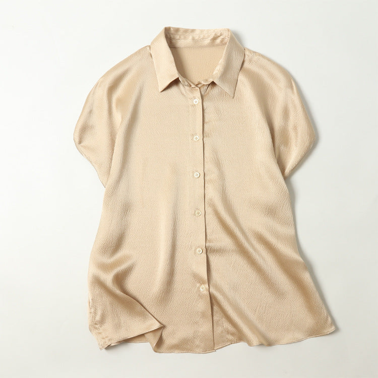 Pearl Satin Shirt Reverse Collar Single-breasted - Champagne C703 / Free Size