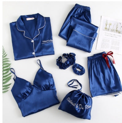 Silky Dreams Ice Silk Seven-Piece Pajama Set