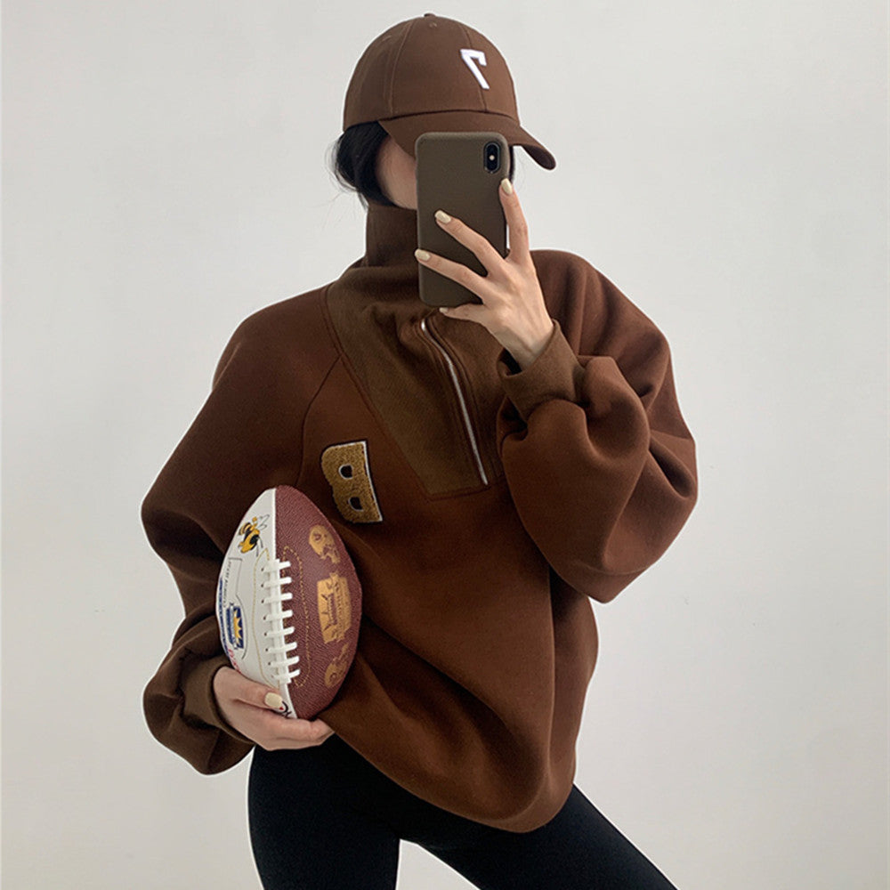 Retro Atmosphere Full Of American POLO Collar Top - Brown / S