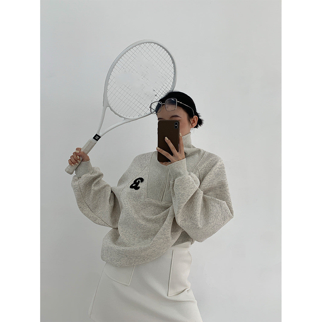 Retro Atmosphere Full Of American POLO Collar Top - Grey / S