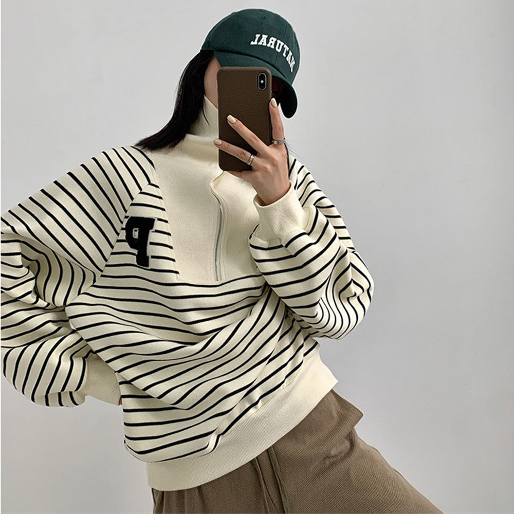 Retro Atmosphere Full Of American POLO Collar Top - Stripe / S