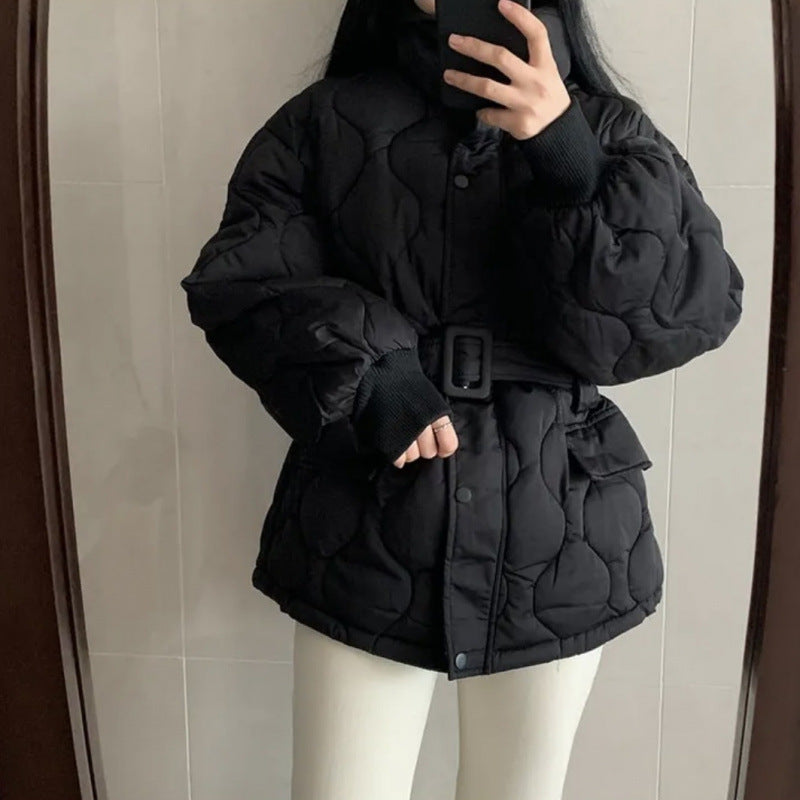 Women’s Stand-up Collar Tie Long Sleeve Cotton Coat