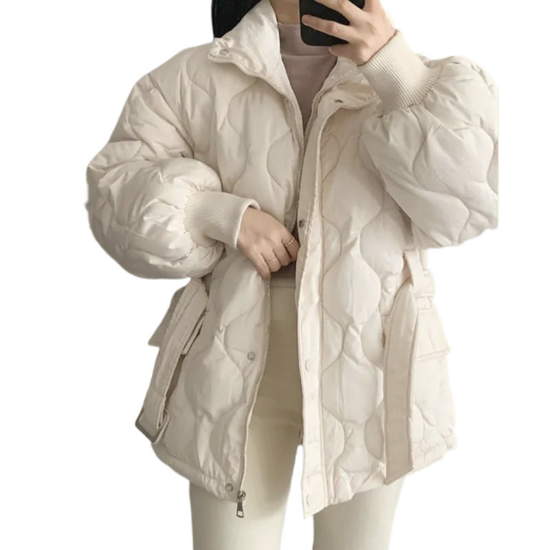 Women’s Stand-up Collar Tie Long Sleeve Cotton Coat