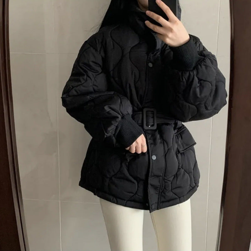 Women’s Stand-up Collar Tie Long Sleeve Cotton Coat