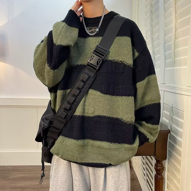 Simple All-match Round Neck Pullover Sweater - Green / M