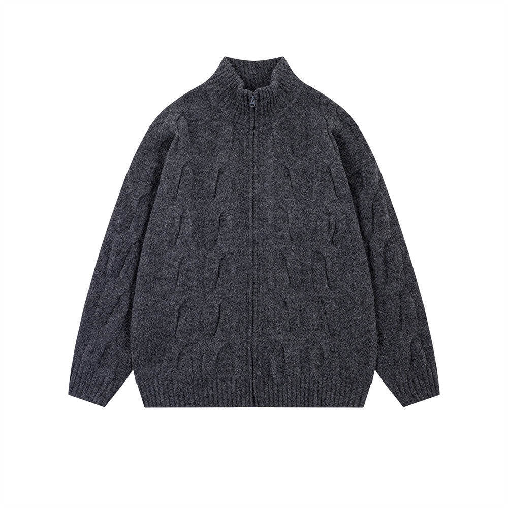 Simple Solid Color Twisted Collar Cardigan Sweater - Dark Gray / S