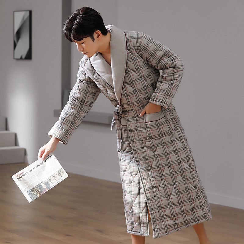Simple Thick Cotton Long-sleeved Men’s Pajamas - A / L
