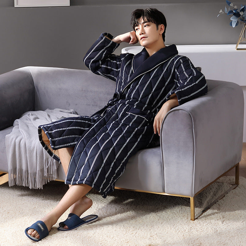 Simple Thick Cotton Long-sleeved Men’s Pajamas - B / L
