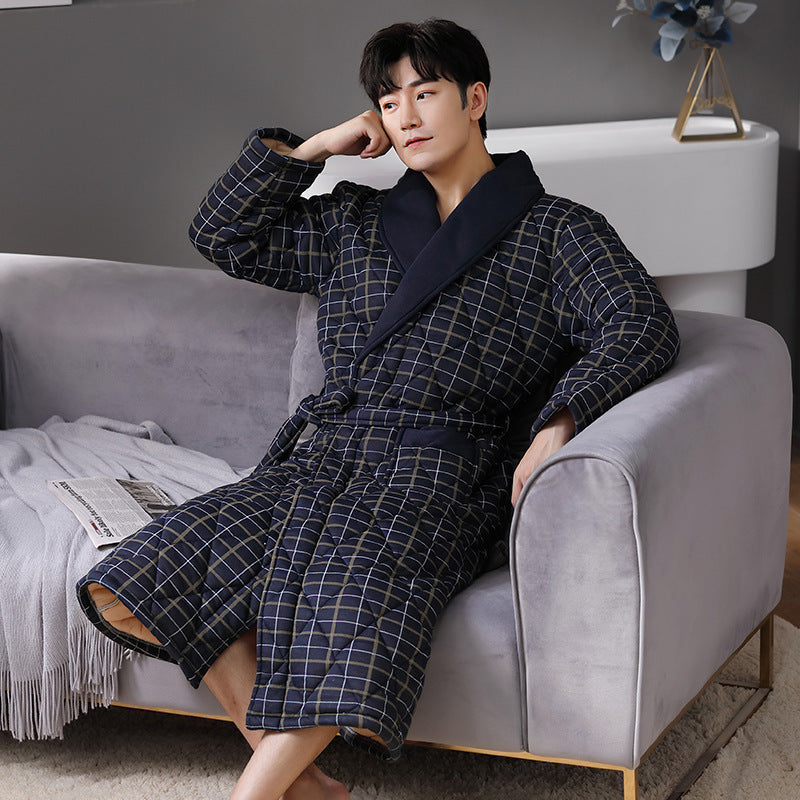 Simple Thick Cotton Long-sleeved Men’s Pajamas - H / L