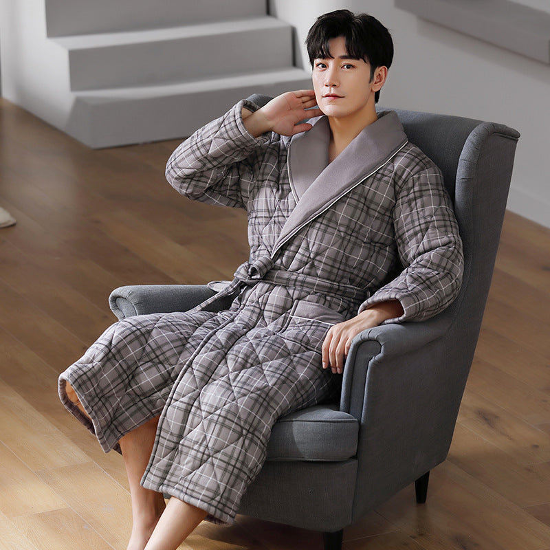 Simple Thick Cotton Long-sleeved Men’s Pajamas - I / L