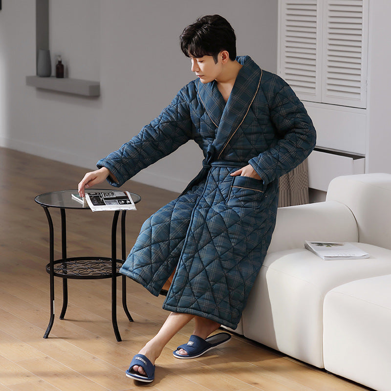 Simple Thick Cotton Long-sleeved Men’s Pajamas - K / L