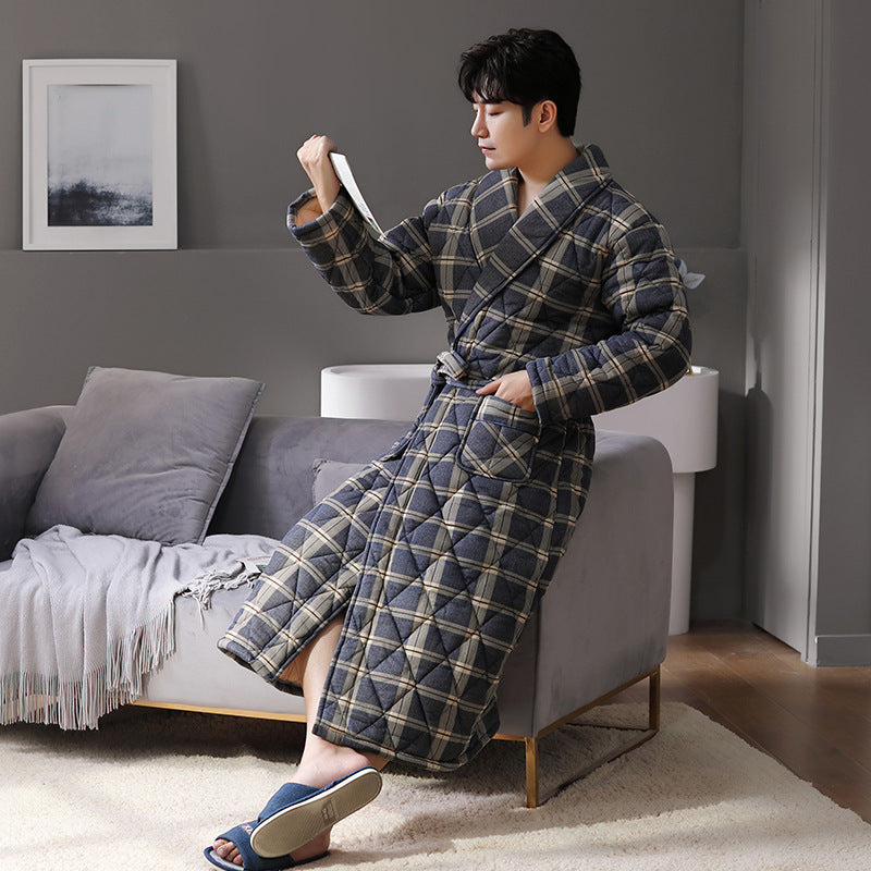 Simple Thick Cotton Long-sleeved Men’s Pajamas - N / L