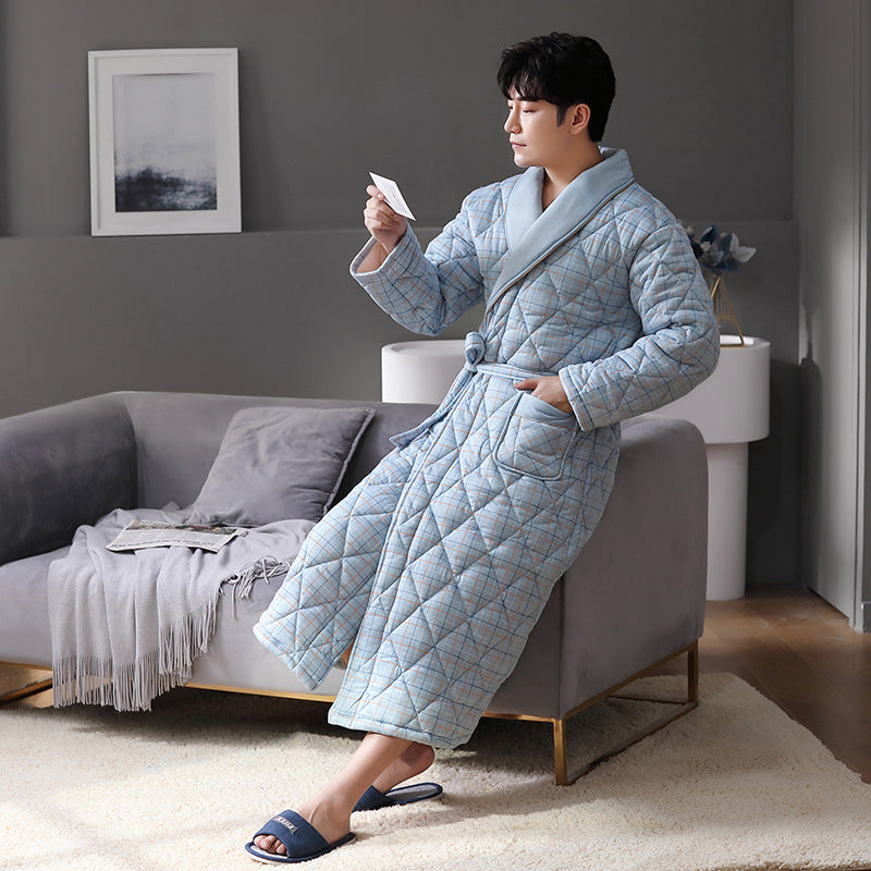 Simple Thick Cotton Long-sleeved Men’s Pajamas - O / L