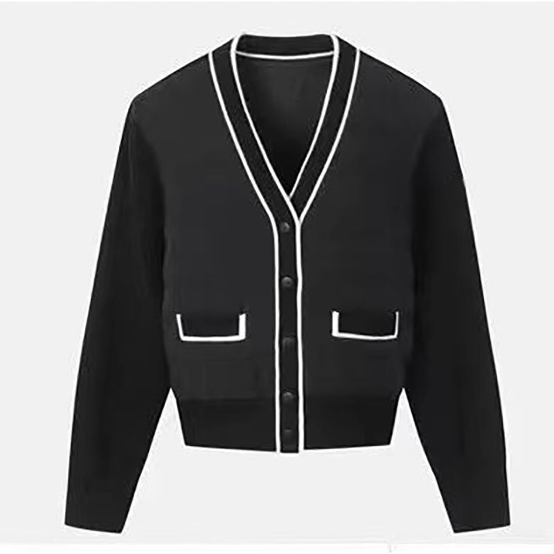 Black And White Simple Fashionable Knitted Coat - Black / S