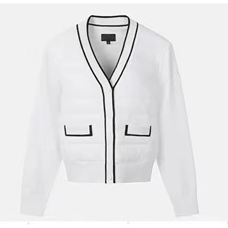 Black And White Simple Fashionable Knitted Coat - White / S
