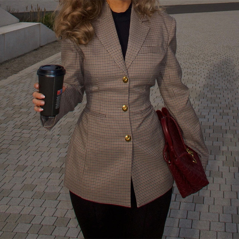 New Women’s Slim-fit Suit Plaid Jacket