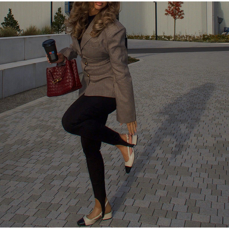 New Women’s Slim-fit Suit Plaid Jacket