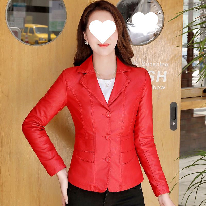 Leather Coat Women Fall Short Western Style All-matching Women - Red / M