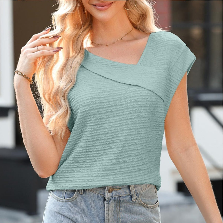 Women’s Diagonal Collar Fashion Casual Short Sleeve Fashion T-shirt