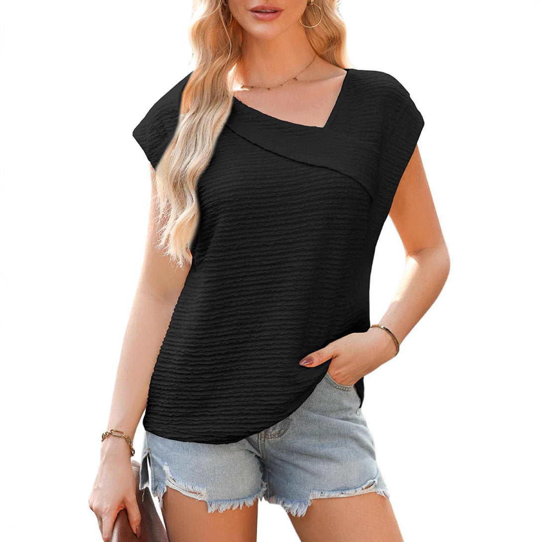 Women’s Diagonal Collar Fashion Casual Short Sleeve Fashion T-shirt