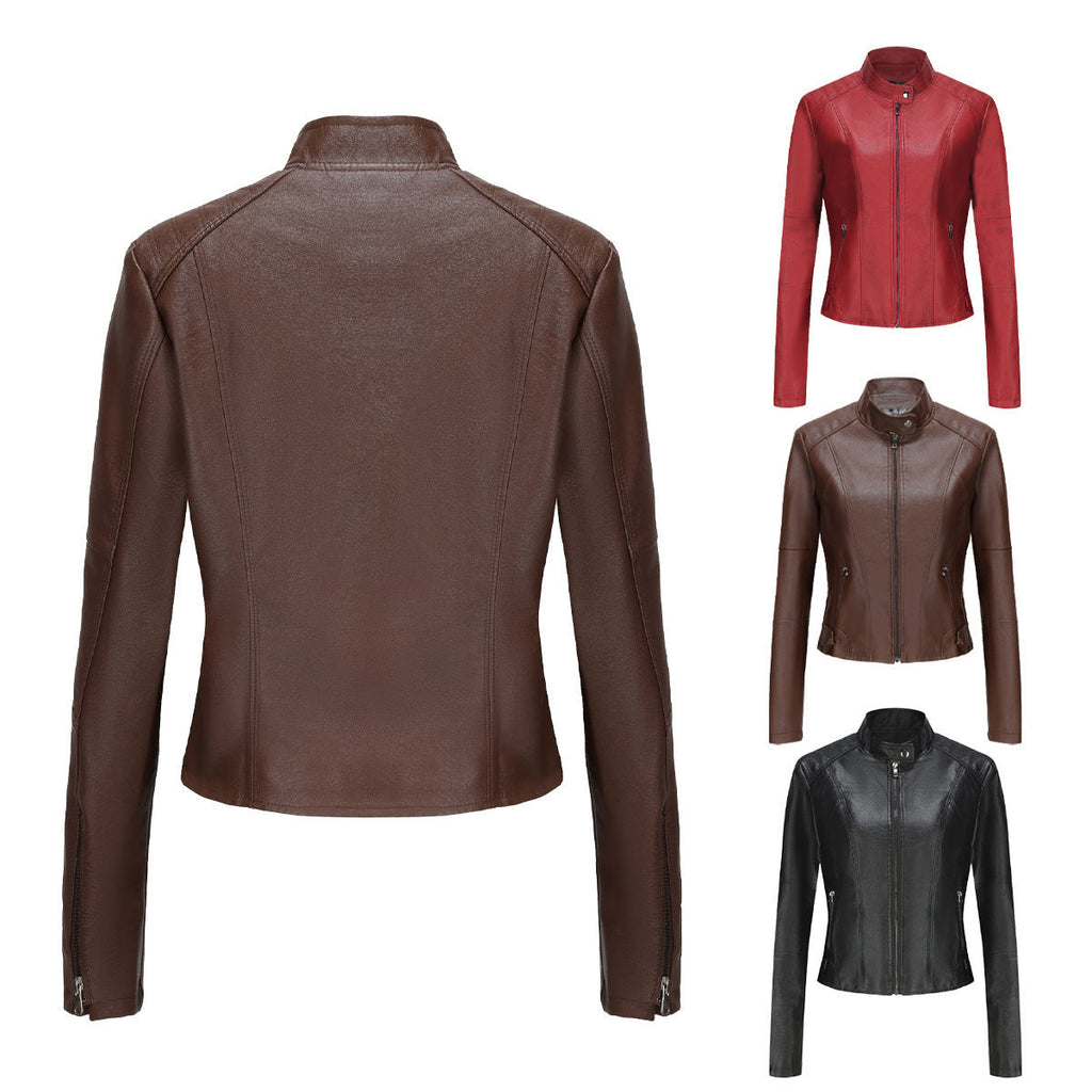 Women’s Short Slim-fit Leather Coat