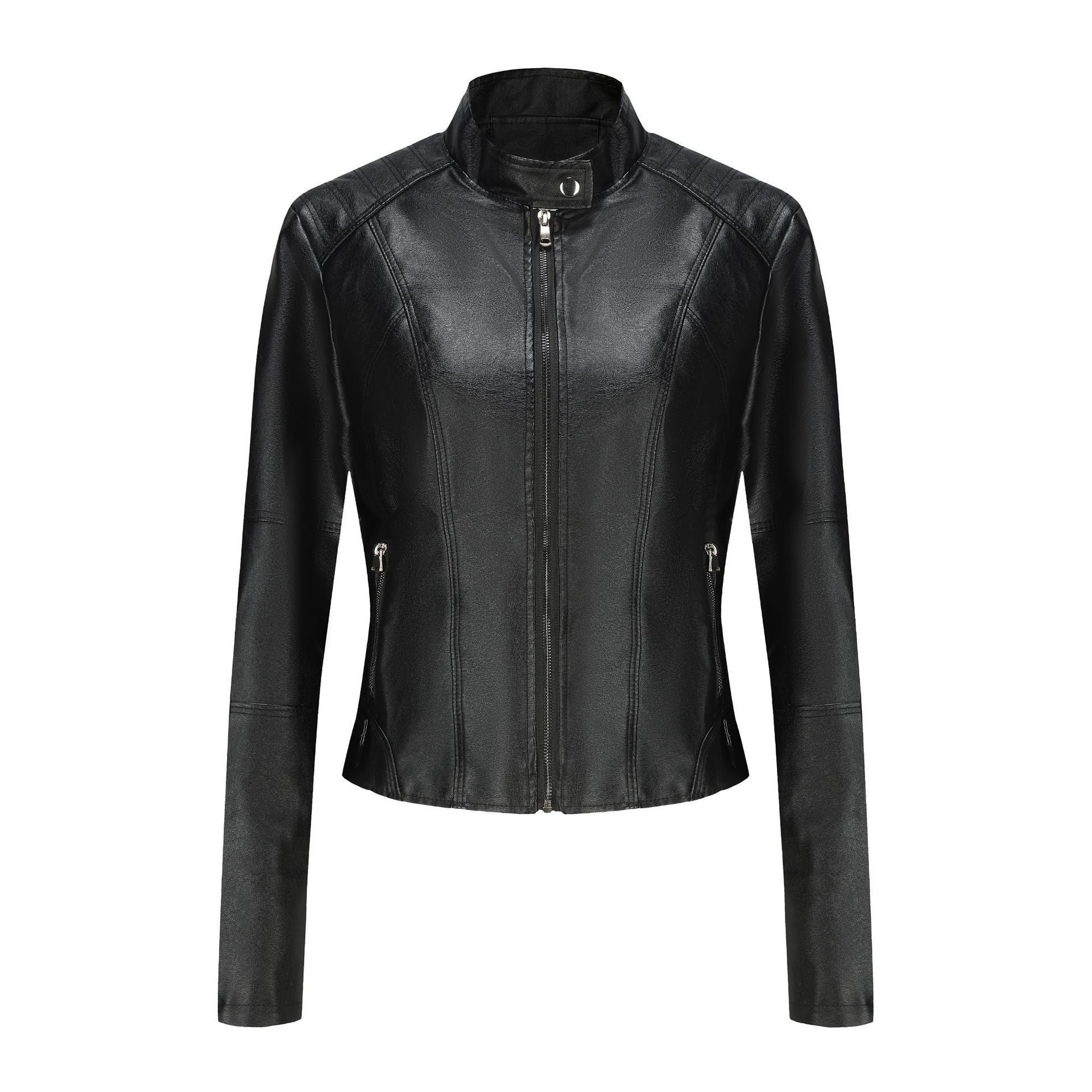 Women’s Short Slim-fit Leather Coat - Black / S