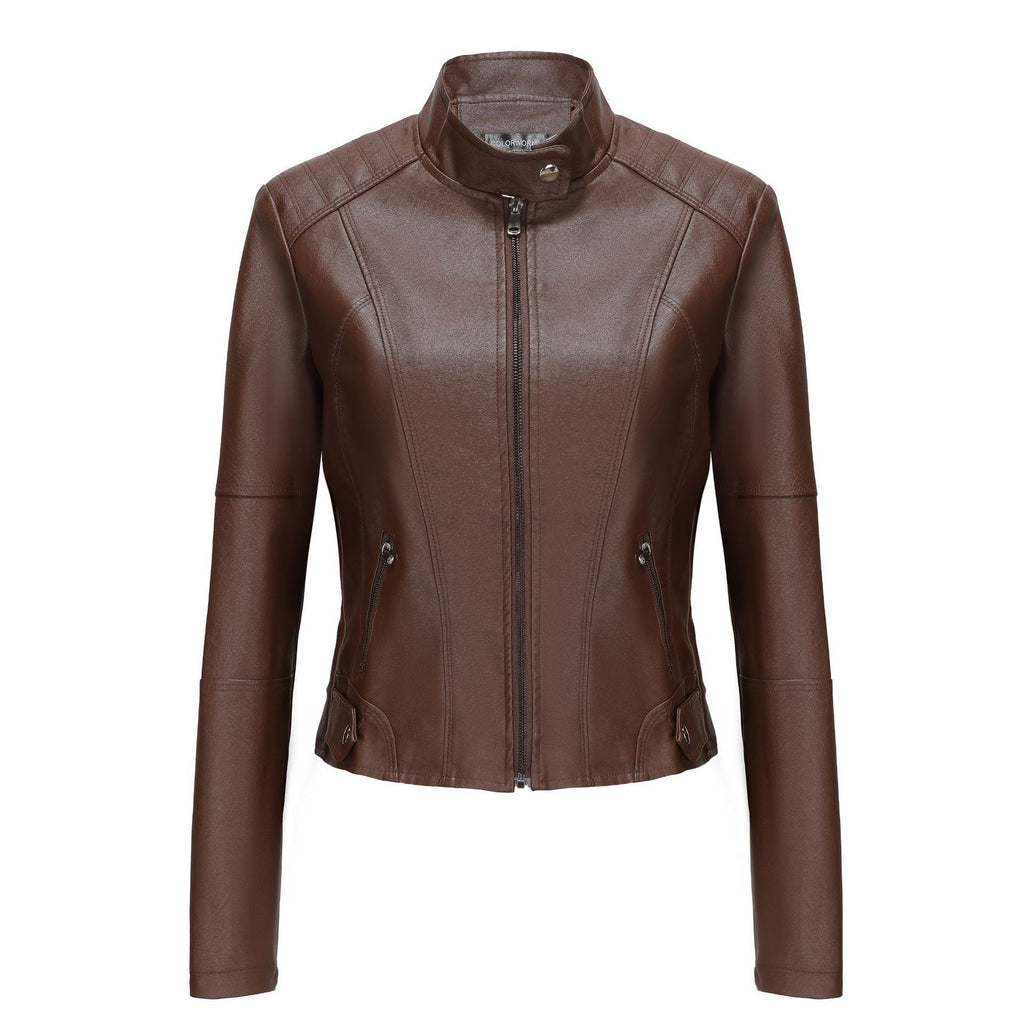 Women’s Short Slim-fit Leather Coat - Brown / S