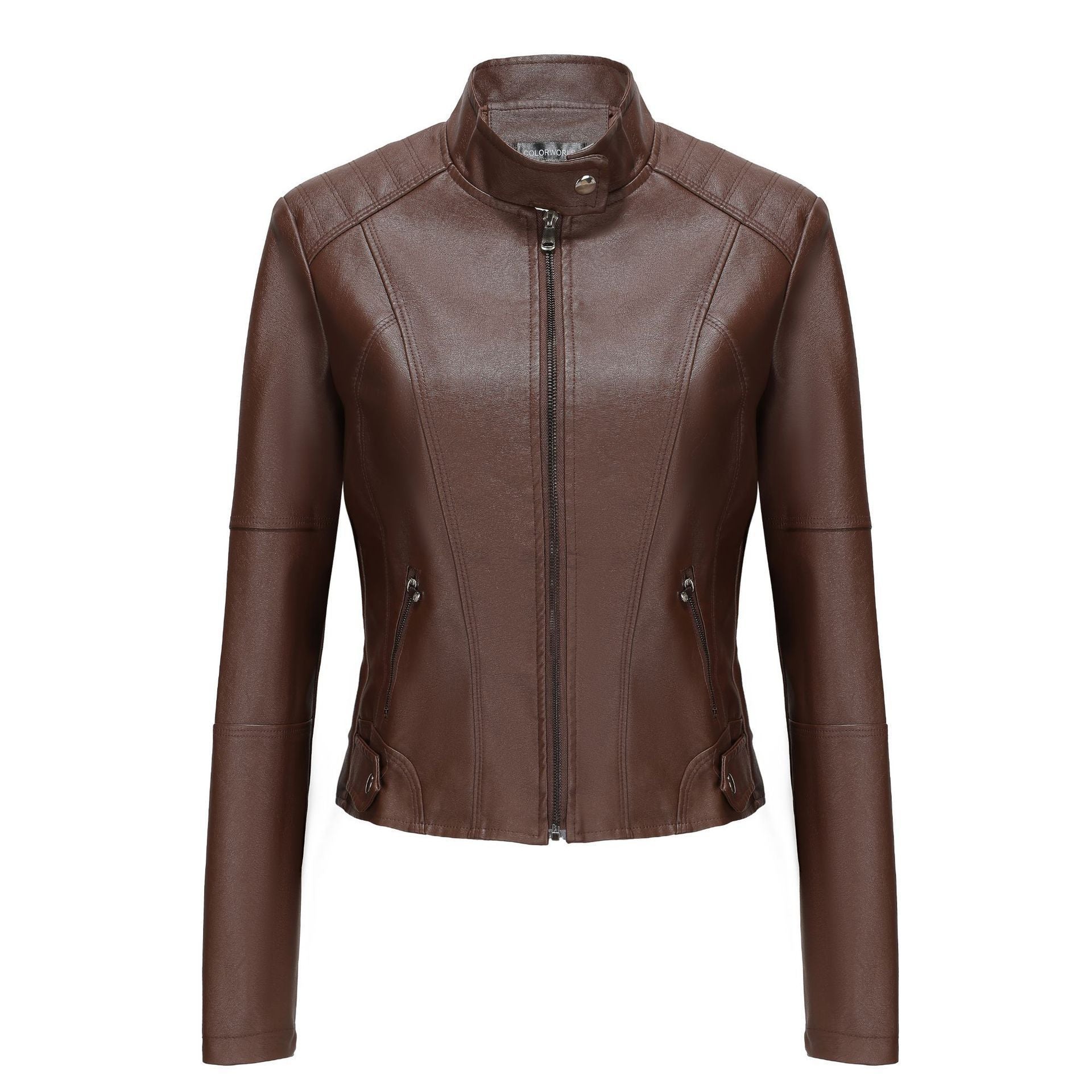 Women’s Short Slim-fit Leather Coat - Brown / S