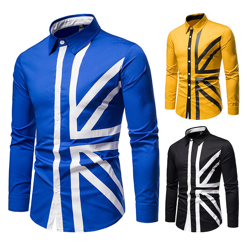 Hollow European Size Men’s Trend Stitching Long-sleeved Shirt Western Denim Shirt