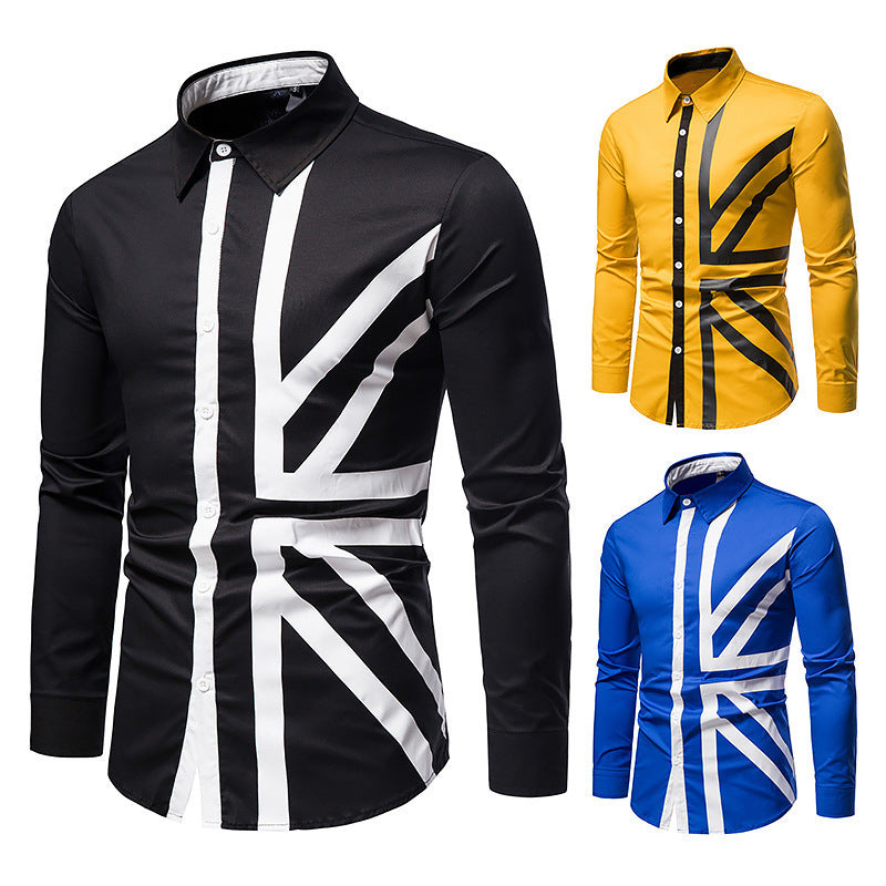 Hollow European Size Men’s Trend Stitching Long-sleeved Shirt Western Denim Shirt