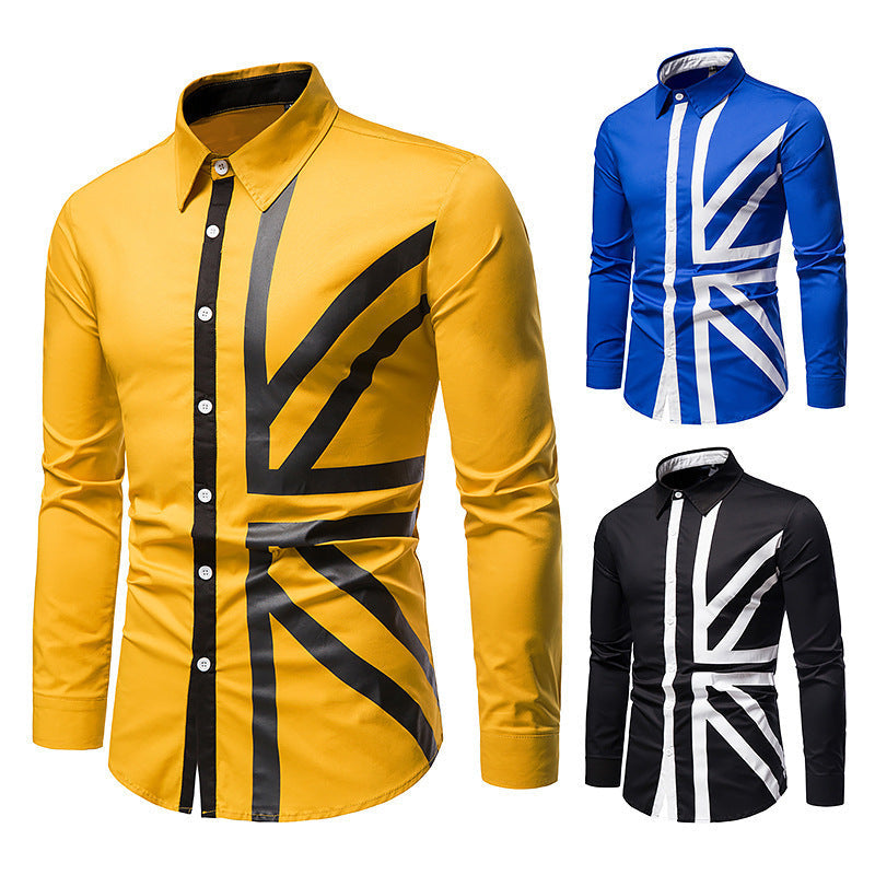 Hollow European Size Men’s Trend Stitching Long-sleeved Shirt Western Denim Shirt