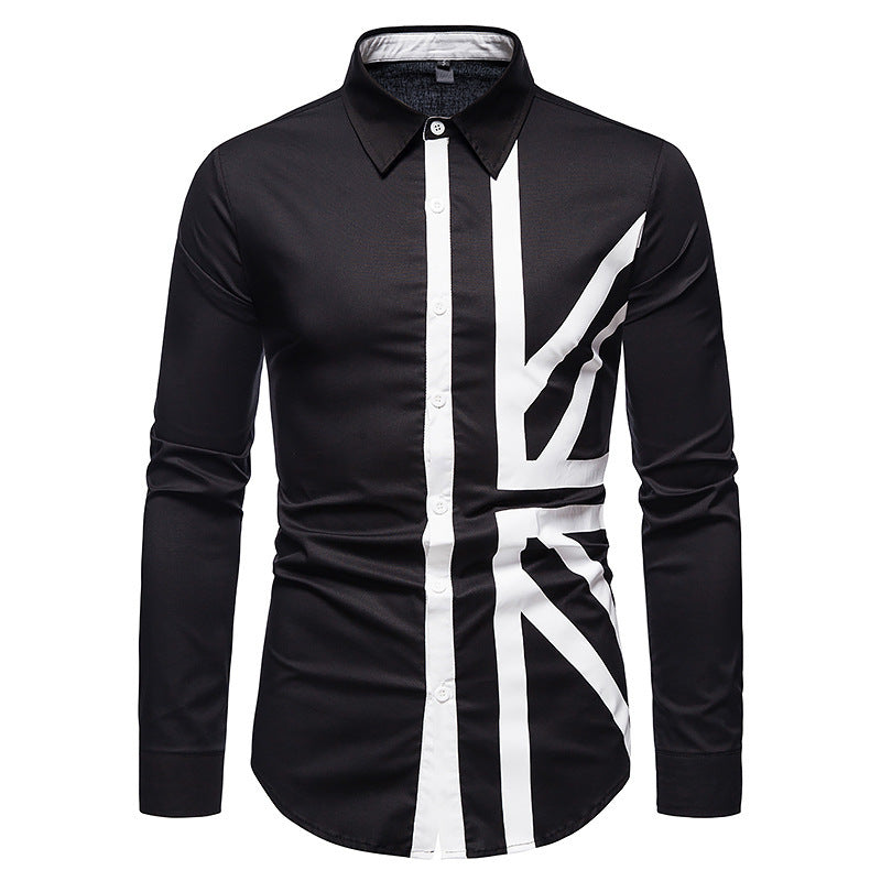 Hollow European Size Men’s Trend Stitching Long-sleeved Shirt Western Denim Shirt - Black / S
