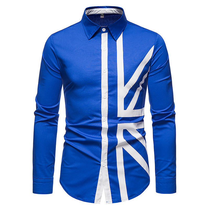 Hollow European Size Men’s Trend Stitching Long-sleeved Shirt Western Denim Shirt - Blue / S