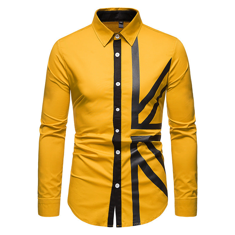 Hollow European Size Men’s Trend Stitching Long-sleeved Shirt Western Denim Shirt - Yellow / S
